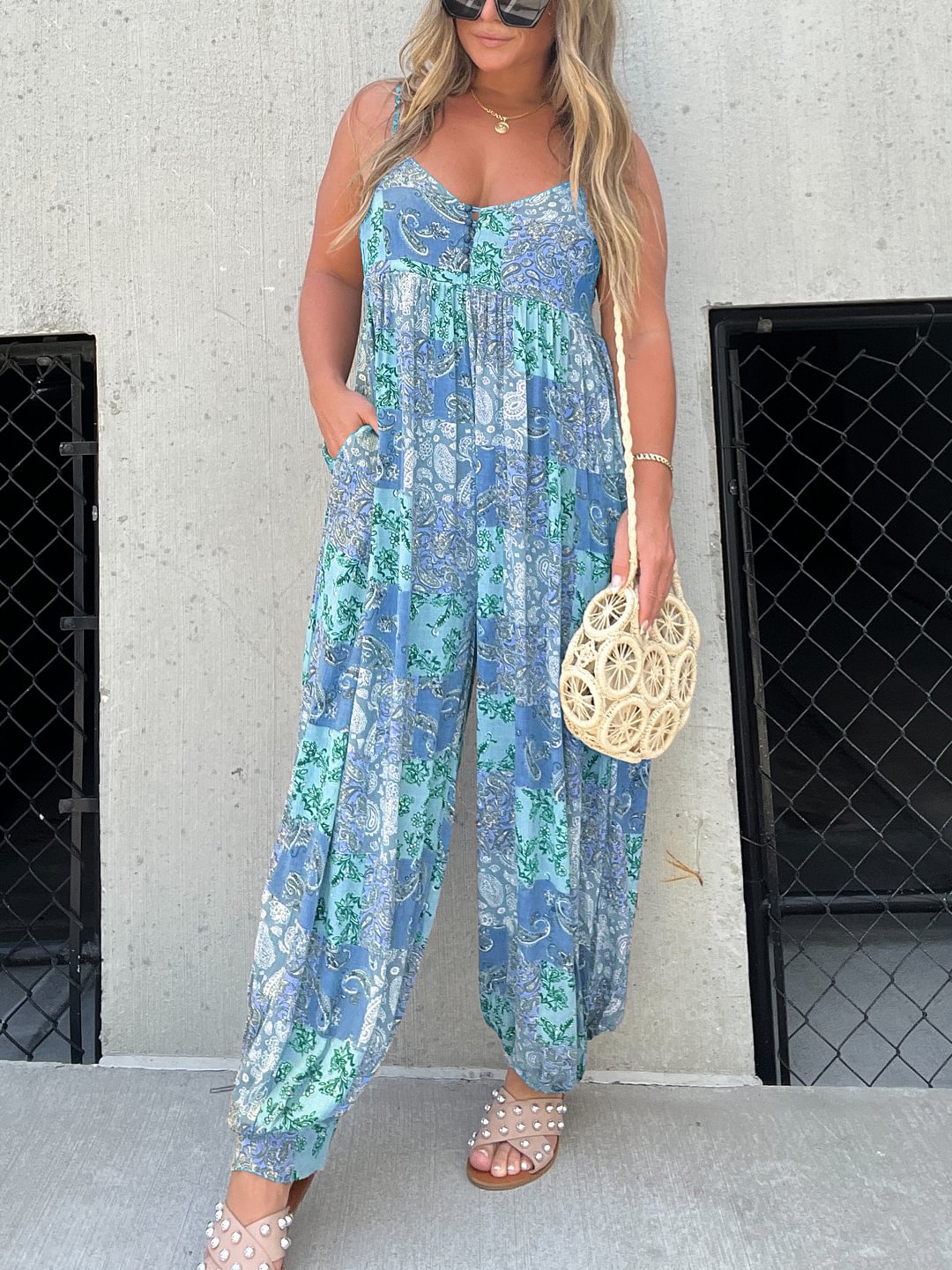 💃Jumpsuit met losse geprinte schouderband🔥 | backbari.com